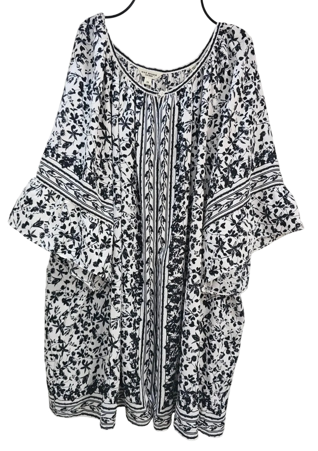 Max Studio Blusa con Mangas Medianas Blanco y Negro