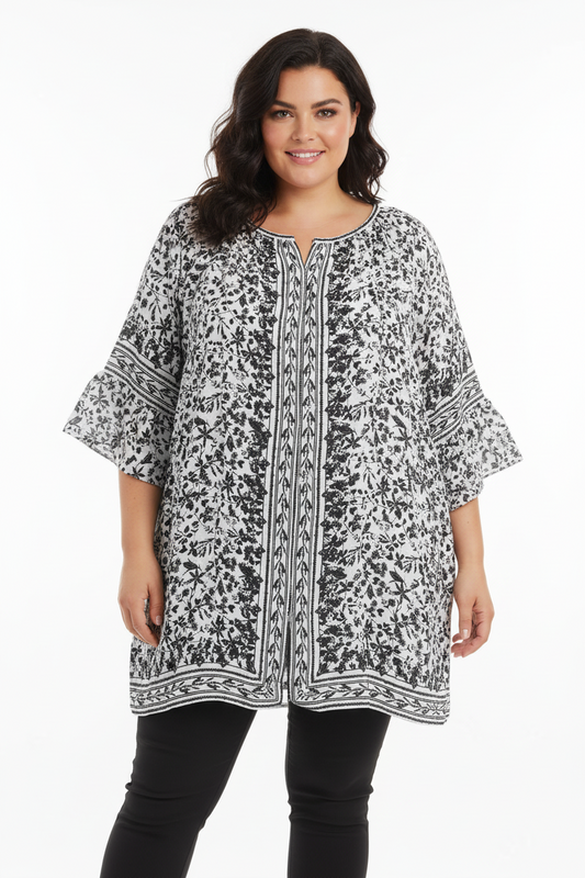 Max Studio Blusa con Mangas Medianas Blanco y Negro