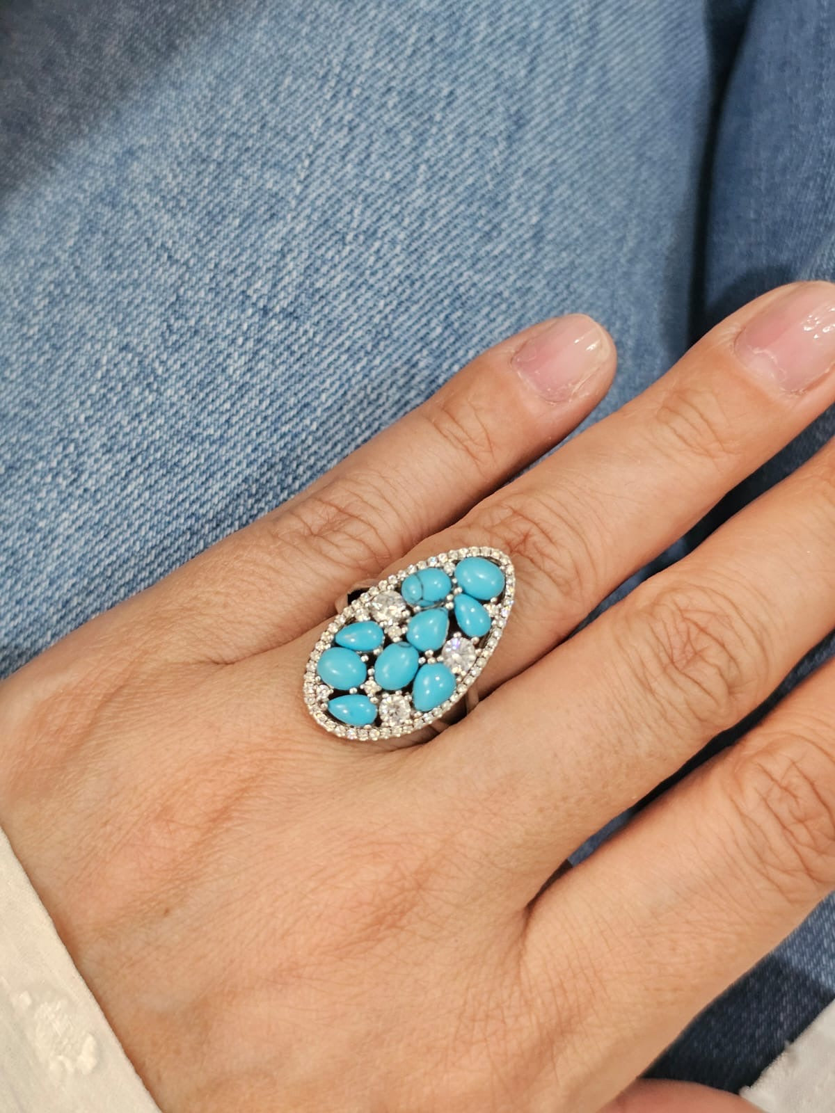 Anillo plata925 con piedras turquesa talla 7