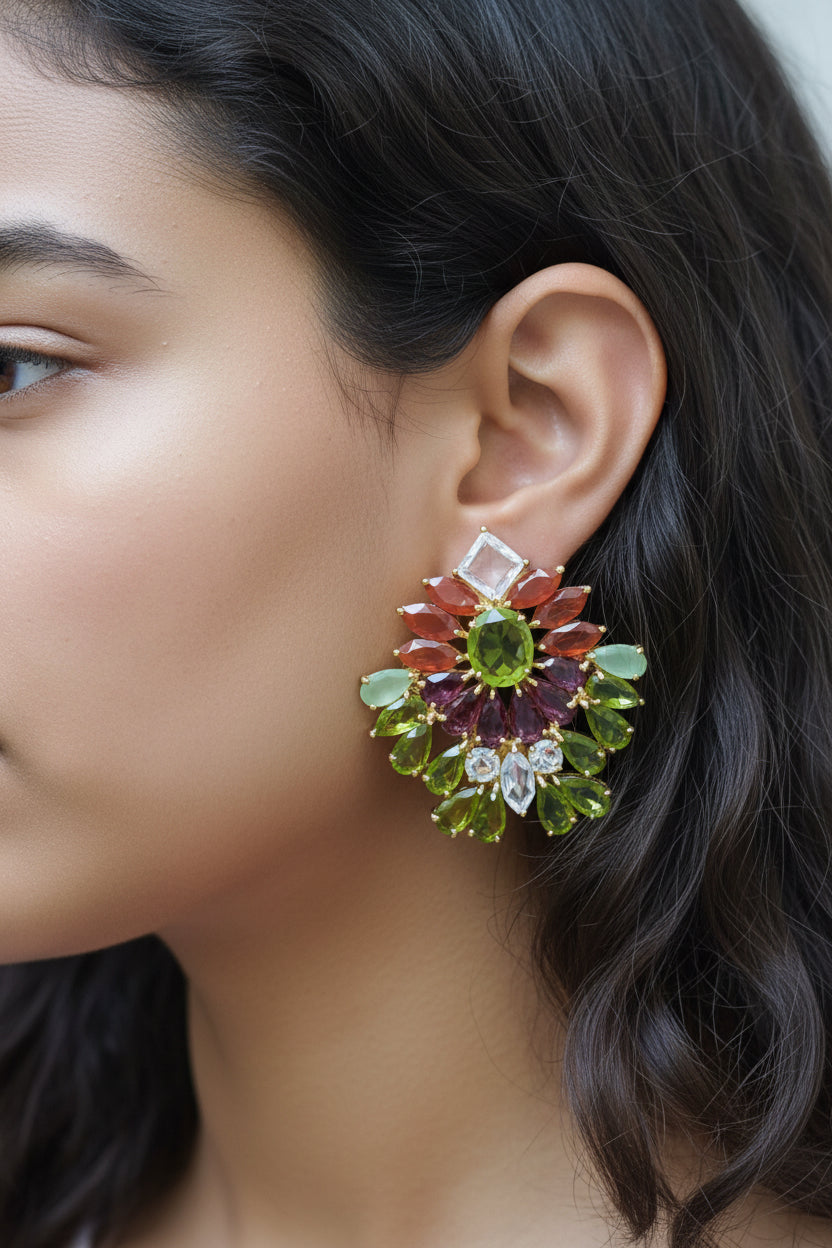 Aretes en plata925 con baño de oro de 14k y cristales