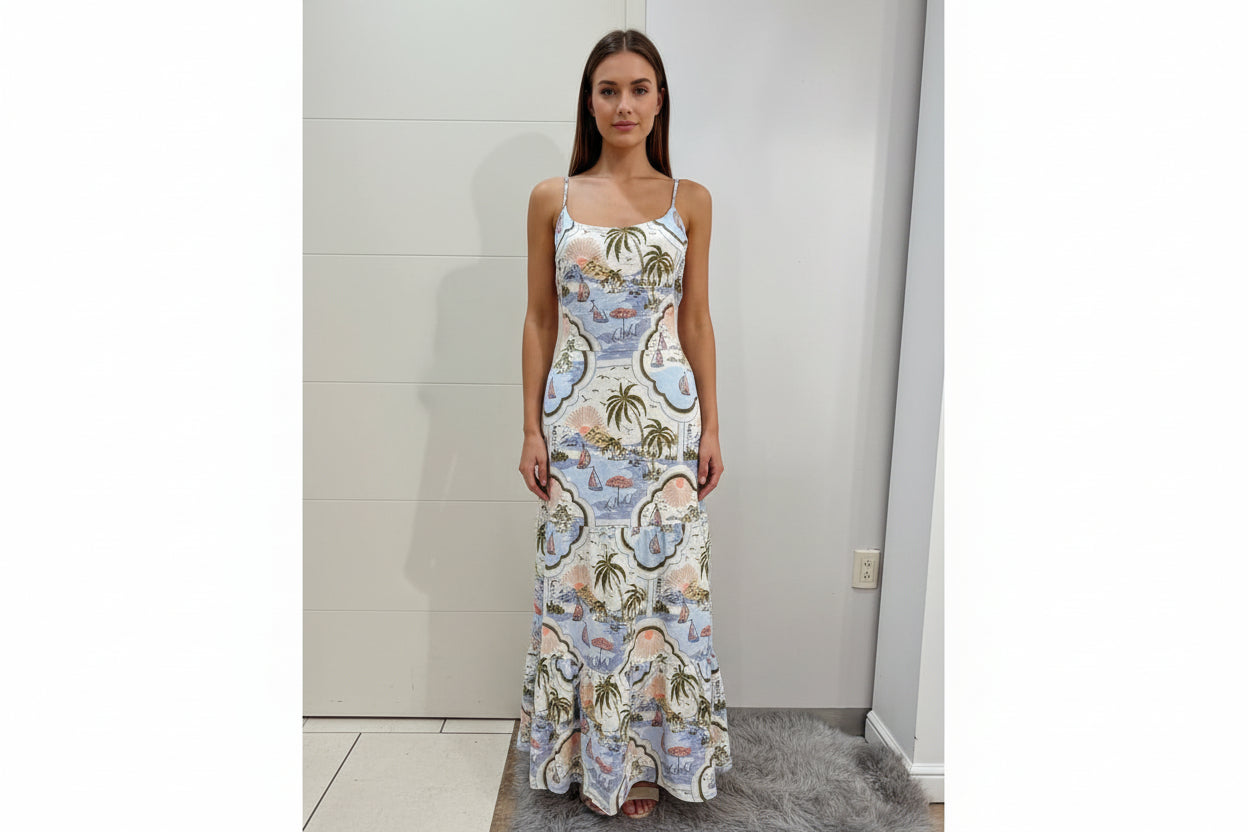 Cinthia Rowley, Vestido de Lino Estampado Talla M