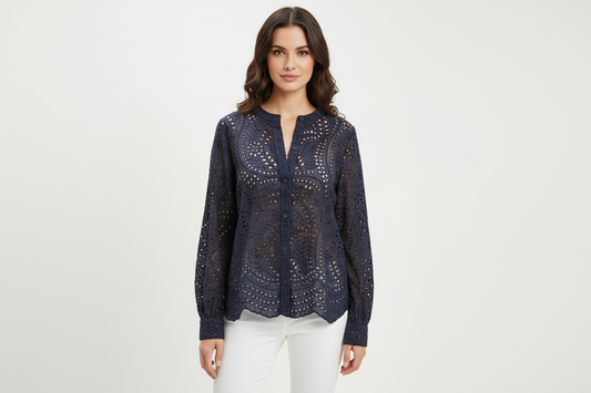 Joie Blusa Manga Larga de Tira Bordada, Talla M