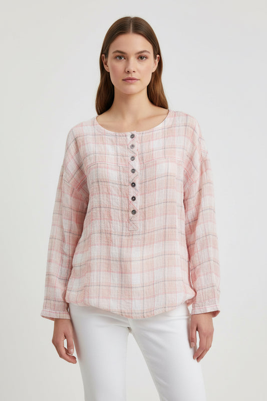 Beachlunchlounge Blusa a Cuadros Tonos Rosa, Talla S