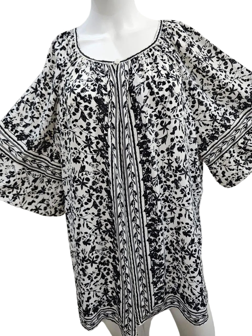 Max Studio Blusa con Mangas Medianas Blanco y Negro