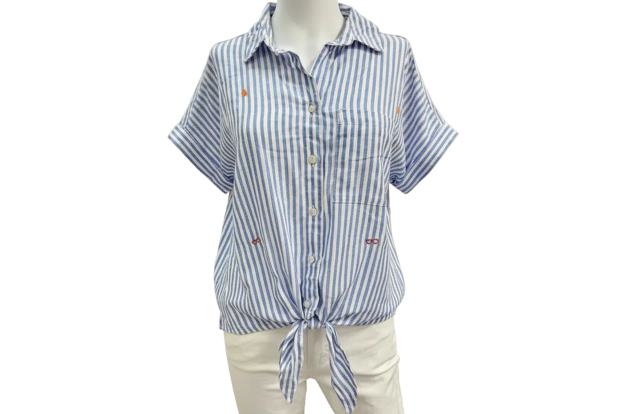 BeachLunchLounge, Blusa Rayada Celeste y Blanca Talla S-M