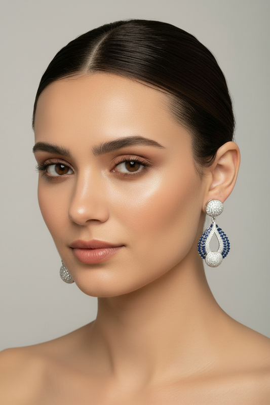 Aritos de fiesta, largos, plata925 con Zircones azules y blancos