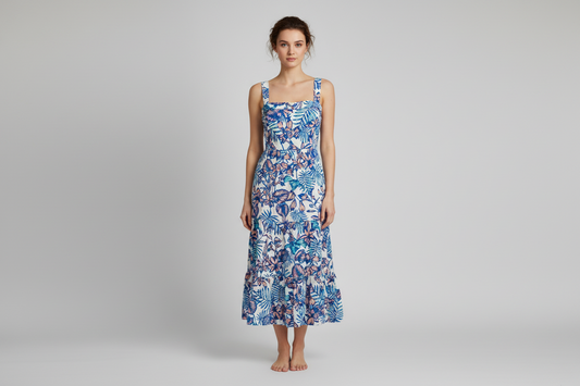 Velvet Heart Vestido Largo de Flores Azul-Peach-Verde, Talla L
