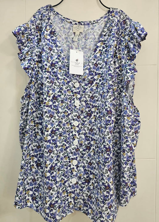 St Johns Bay Blusa Estampada de Flores Moradas, Talla 2XL