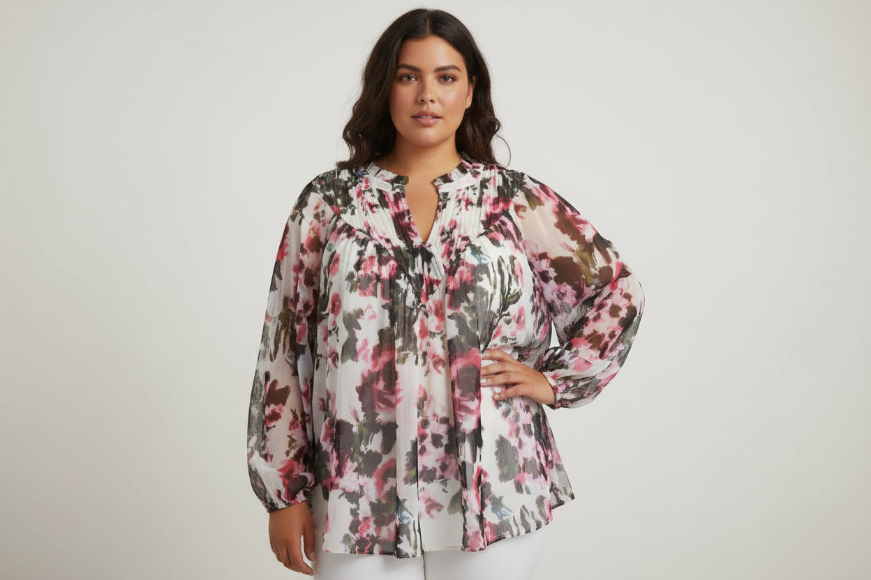 Rose Olive, Blusa Estampada Floral, Talla 2X