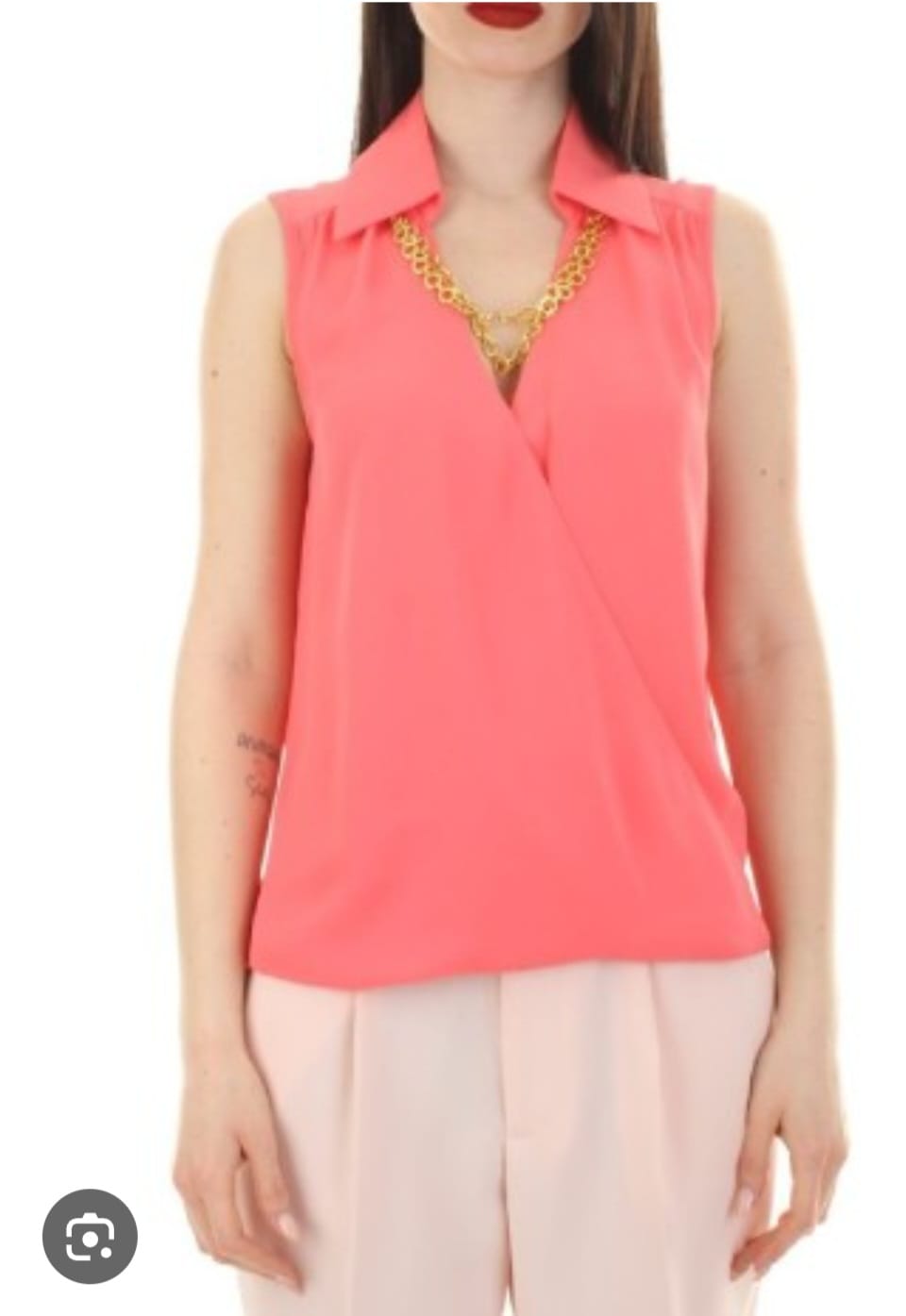 Tahari Blusa de Algodon Cruzada, Talla S-M