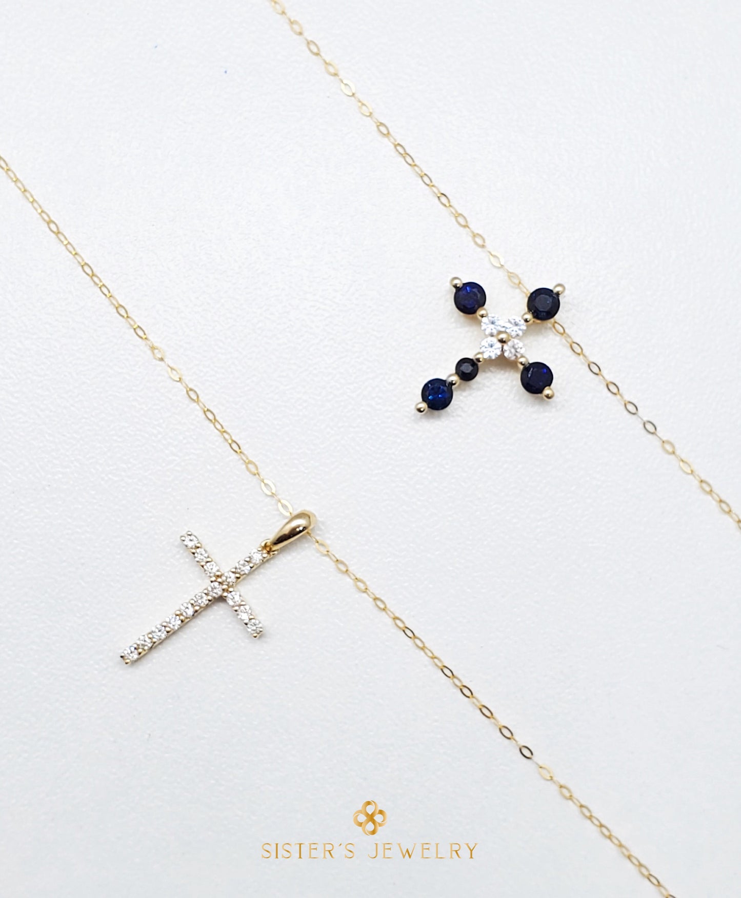 Exquisita joyería, para elevar tu estilo! , sisters jewelry, Just $5900.00! ShopCadena con dije de Cruz en oro de 14k y zafiros now at Sister'sJewelrySister'sJewelry{TAGS